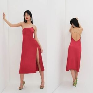 NWT For Love and Lemons Elora Midi Dress in Red  $375